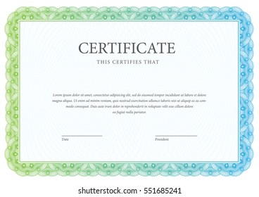 Zertifikat. Template Diploma Währungsgrenze. Geschenkgutschein mit Prämienhintergrund  Vektorgrafik.