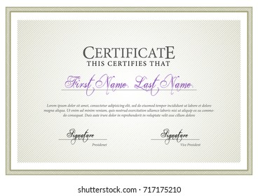 Certificate. Template diploma currency border. Award background Gift voucher. Vector illustration.