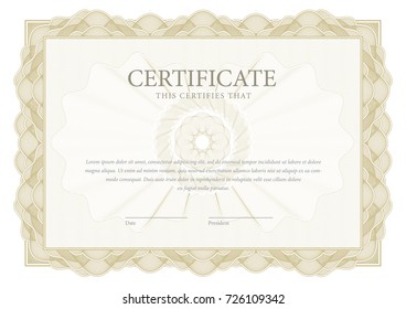 Certificate. Template diploma currency border. Award background Gift voucher. Vector illustration.