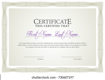 Certificate. Template diploma currency border. Award background Gift voucher. Vector illustration.