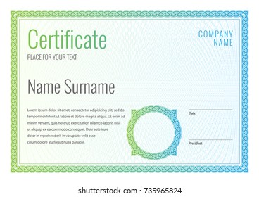 Certificate. Template Diploma Currency Border. Award Background Gift Voucher. Vector Illustration.