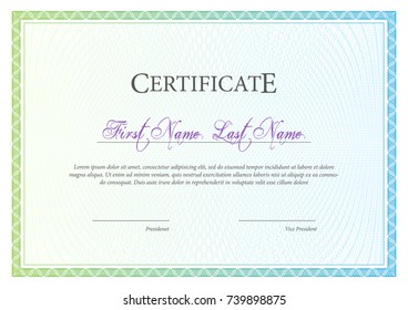 Certificate. Template diploma currency border. Award background Gift voucher. Vector illustration.