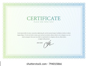 Certificate. Template diploma currency border. Award background Gift voucher. Vector illustration.