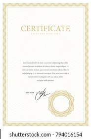 Certificate. Template Diploma Currency Border. Award Background Gift Voucher. Vector Illustration.