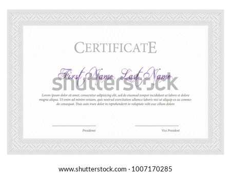 Certificate. Template diploma currency border. Award background Gift voucher. Vector illustration.