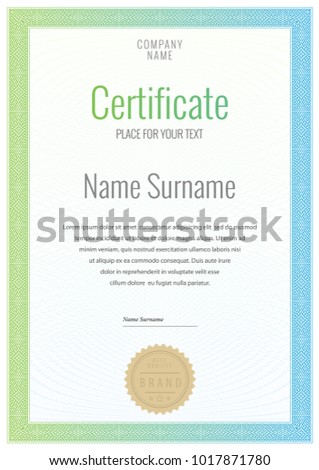 Certificate. Template diploma currency border. Award background Gift voucher. Vector illustration.