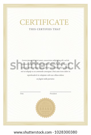 Certificate. Template diploma currency border. Award background Gift voucher. Vector illustration.