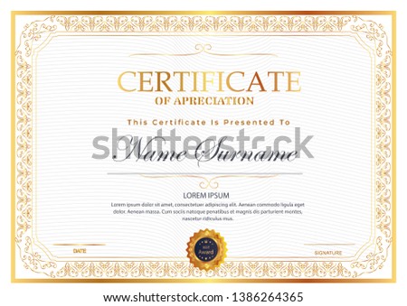 Certificate. Template diploma currency border. Award background Gift voucher. Vector illustration. - Vector 