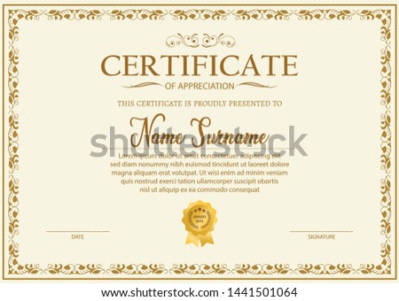 Certificate. Template diploma currency border. Award background Gift voucher. Vector illustration. - Vector 