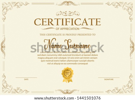 Certificate. Template diploma currency border. Award background Gift voucher. Vector illustration. - Vector 