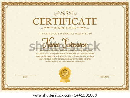 Certificate. Template diploma currency border. Award background Gift voucher. Vector illustration. - Vector 