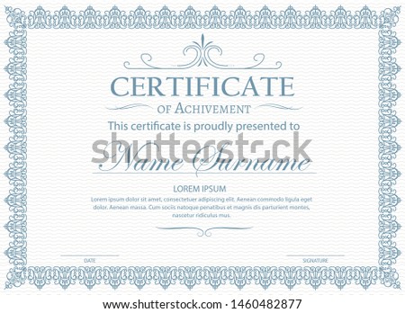 Certificate. Template diploma currency border. Award background Gift voucher. Vector illustration.
