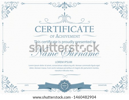 Certificate. Template diploma currency border. Award background Gift voucher. Vector illustration.