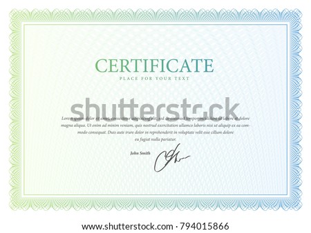 Certificate. Template diploma currency border. Award background Gift voucher. Vector illustration.