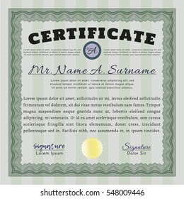 Certificate template or diploma template. Customizable, Easy to edit and change colors. Beauty design. Complex background. Green color.