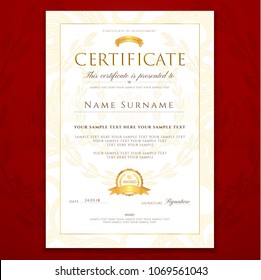 Certificate template, Diploma design with gold border (frame), certificate of appreciation, certificate of achievement, certificate of completion, of excellence, of attendance template, award template