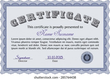 Certificate template or diploma template. Elegant design. With guilloche pattern. Detailed.