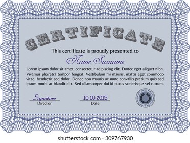 Certificate template or diploma template. With great quality guilloche pattern. Elegant design. Border, frame.