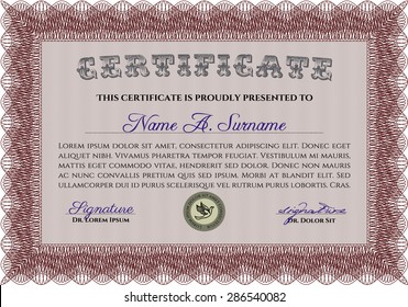 Certificate template or diploma template. With guilloche pattern. Modern design. Money style.