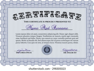 Certificate template or diploma template. With guilloche pattern. Modern design. Money style.