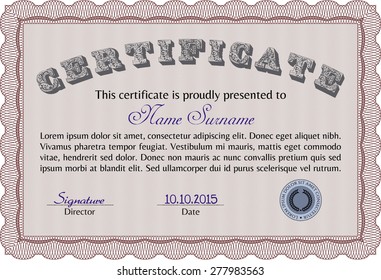 Certificate template or diploma template. With linear background. Modern design. Detailed.