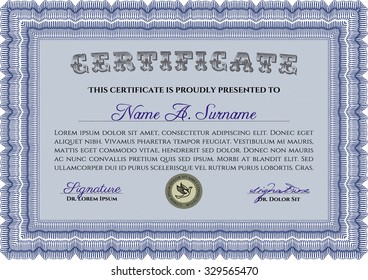 Certificate template or diploma template. Lovely design. Border, frame.With complex linear background. 