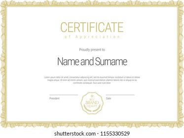 Certificate template. Diploma of modern design or gift certificate. Vector illustration.