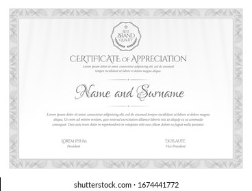 Certificate Template. Diploma of modern design or gift certificate. Frame from guilloche pattern. Elegant and expensive design. Vector illustration.