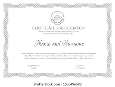 Certificate Template. Diploma of modern design or gift certificate. Frame from guilloche pattern. Elegant and expensive design. Vector illustration.