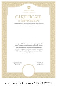 Certificate Template. Diploma of modern design or gift certificate. Frame from guilloche pattern. Elegant and expensive design. Vector illustration.