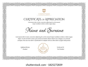 Certificate Template. Diploma of modern design or gift certificate. Frame from guilloche pattern. Elegant and expensive design. Vector illustration.