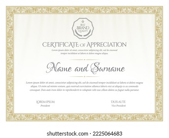 Certificate Template. Diploma of modern design or gift certificate. Frame from guilloche pattern. Elegant and expensive design. Vector illustration.