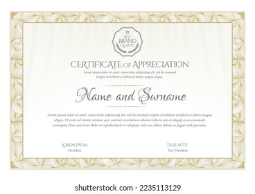 Certificate Template. Diploma of modern design or gift certificate. Frame from guilloche pattern. Elegant and expensive design. Vector illustration.