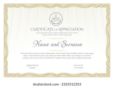 Plantilla de certificado. Diploma de diseño moderno o certificado de regalo. Marco del patrón guilloche. Diseño elegante y caro. Ilustración vectorial.