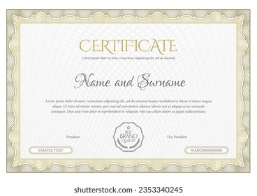 Certificate Template. Diploma of modern design or gift certificate. Frame from guilloche pattern. Elegant and expensive design. Vector illustration.