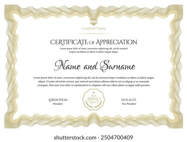 Certificate Template. Diploma of modern design or gift certificate. Frame from guilloche pattern. Elegant and expensive design. Vector illustration.