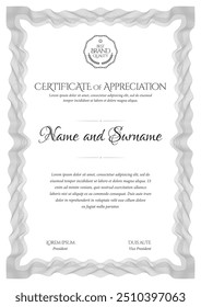 Certificate Template. Diploma of modern design or gift certificate. Frame from guilloche pattern. Elegant and expensive design. Vector illustration.