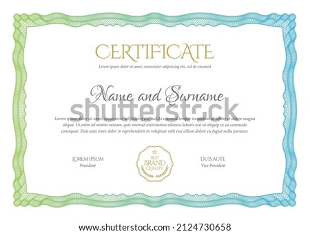Certificate Template. Diploma of modern design or gift certificate. Frame from guilloche pattern. Elegant and expensive design. Vector illustration.