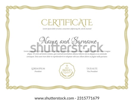 Certificate Template. Diploma of modern design or gift certificate. Frame from guilloche pattern. Elegant and expensive design. Vector illustration.