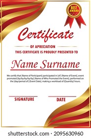 Certificate template for diploma. Template certificate for modern diploma. Golden and red luxury design. Use for printing, graduation and awards. EPS 10 vector illustration