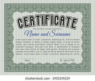 Certificate template or diploma template.  Money design.  Complex background.  Customizable, Easy to edit and change colors.  Green color.