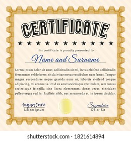 Certificate template or diploma template.  Money Pattern design.  With guilloche pattern and background.  Customizable, Easy to edit and change colors.  Orange color.