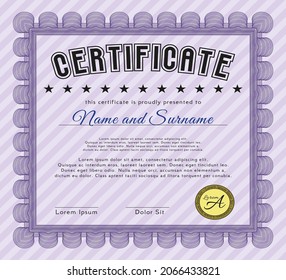 Plantilla de certificado o plantilla de diploma.  Diseño del patrón de dinero.  Con un fondo complejo.    Color violeta.