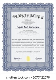Zeugnisvorlage oder Diplomvorlage.  Geldmuster-Design.  Mit hochwertigem Guilloche-Muster.  Vektorgrafik.  Blau.