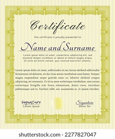 Certificate template or diploma template.  Money Pattern.  With complex background.  Customizable, Easy to edit and change colors.  Yellow color.