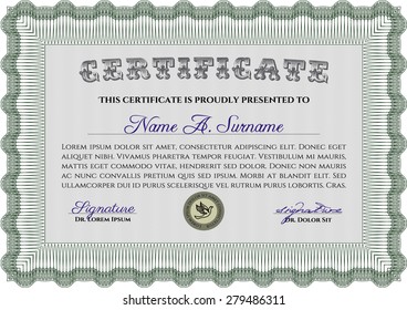 Certificate template or diploma template. Money style.Beauty design. Complex background. 