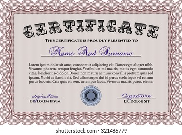Plantilla de certificado o plantilla de diploma. Estilo de dinero.Diseño complejo. Con un patrón de guilloche de gran calidad. 