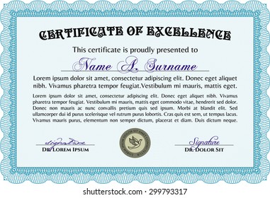 Certificate template or diploma template. Money style.Retro design. With complex background. 