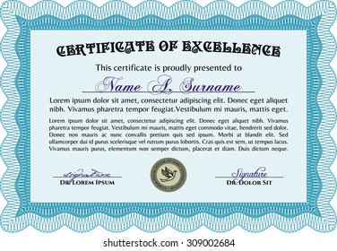 Certificate template or diploma template. Money style.Retro design. With complex background. 