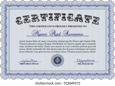 Certificate template or diploma template. Money style.Retro design. With complex background. 